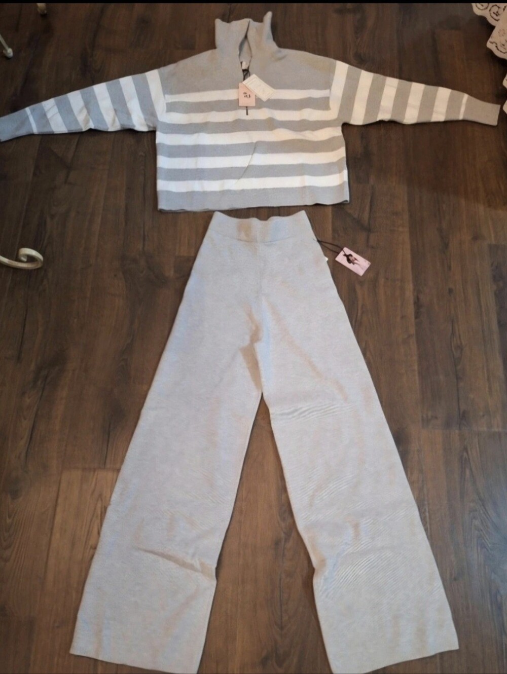 Sincerely Jules Cream & White Striped Knit Jumpsuit Set